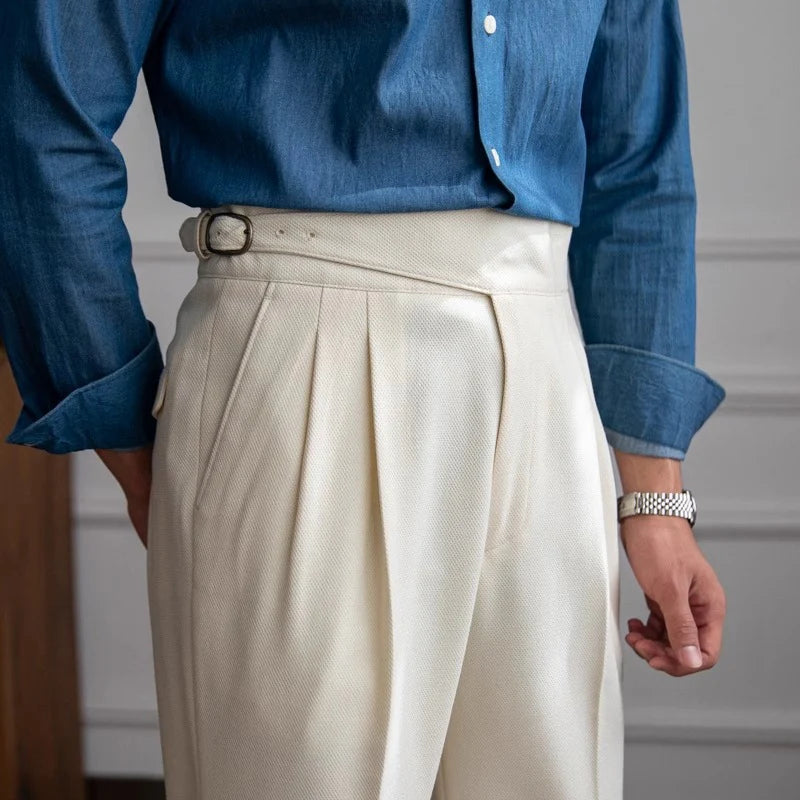 Italian Cut Belted Fabric Pants
