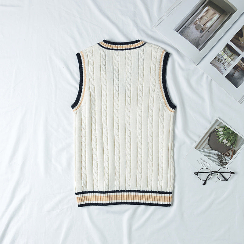 Knit V-Neck Cotton Sweater Vest