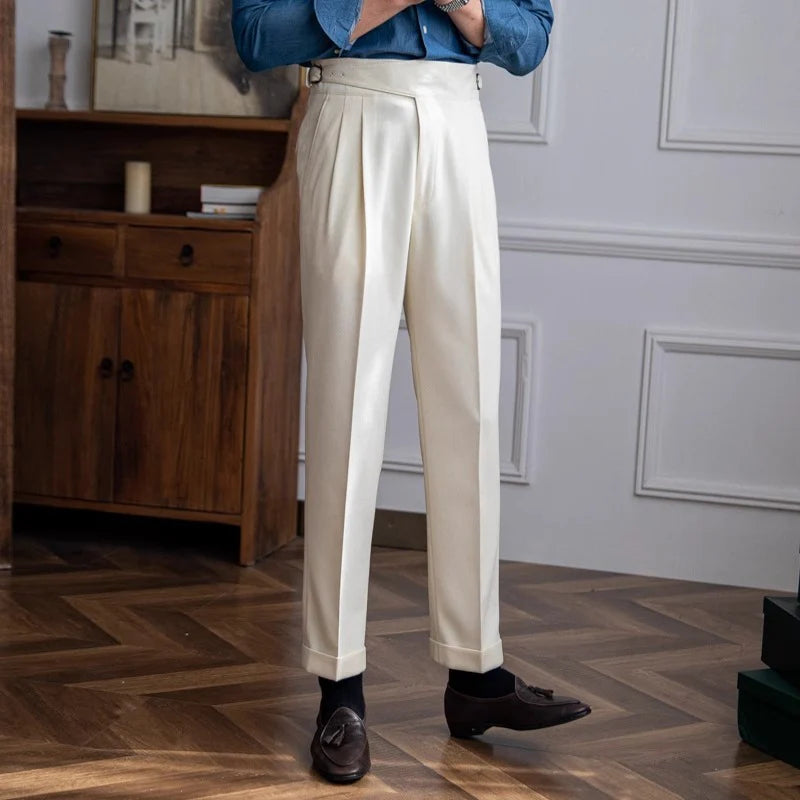 Italian Cut Belted Fabric Pants