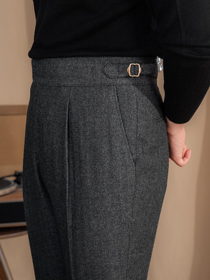 Double Buckle Wool Blend Fabric Pants