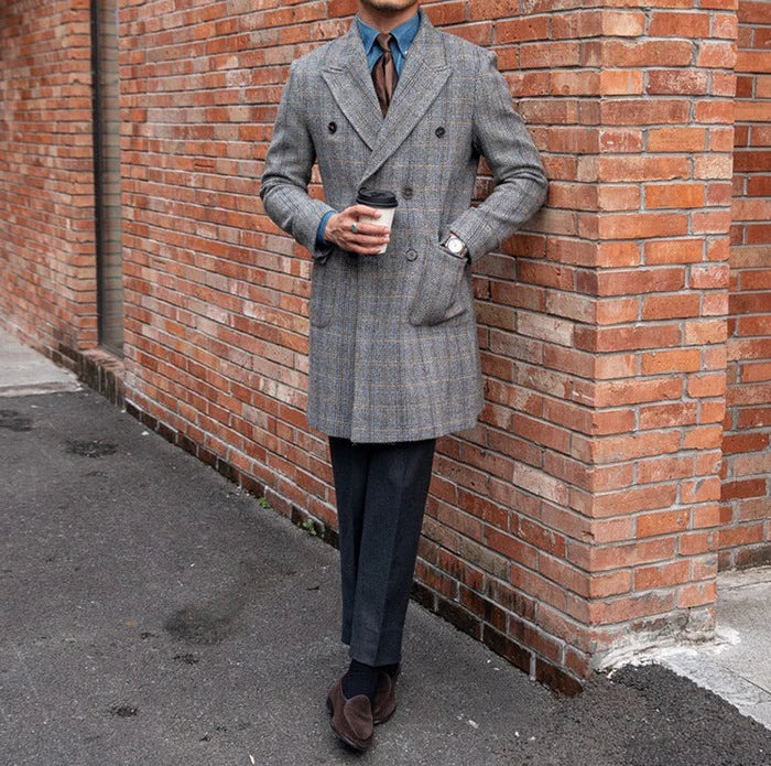 Prince of Wales Double Breasted Plaid Coat