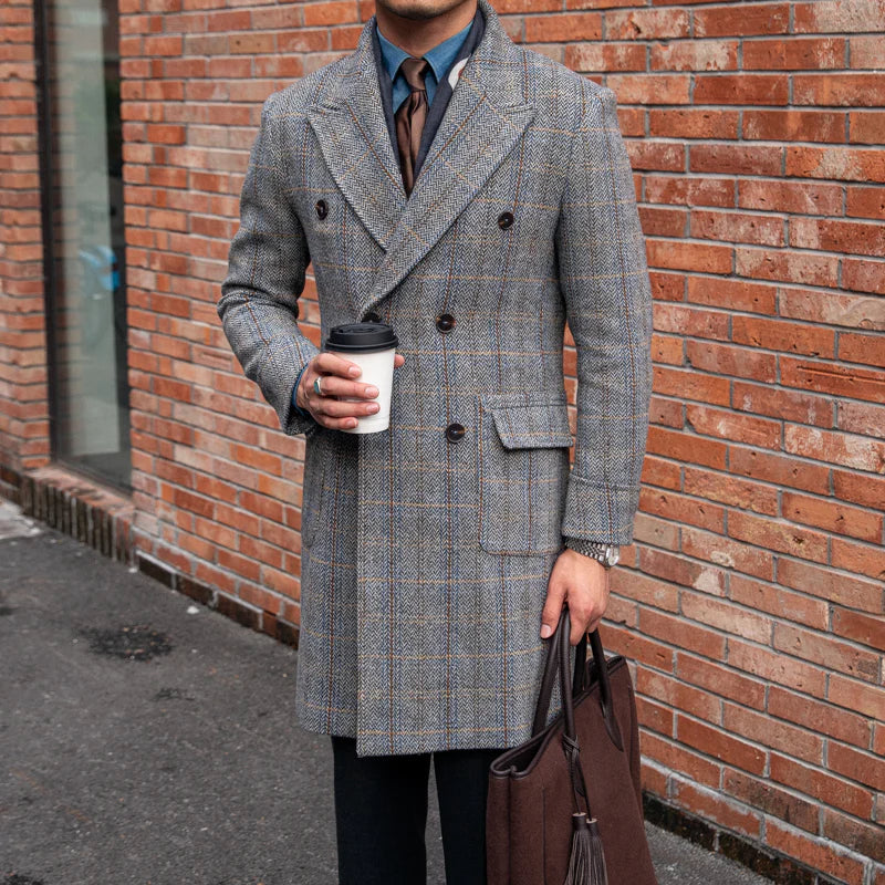Prince of Wales Double Breasted Plaid Coat