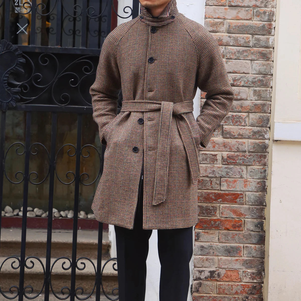 Chester Herringbone Wool Belted Coat