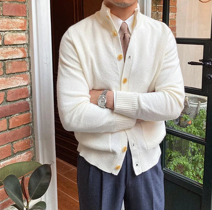 Judge Collar Textured Knit Cardigan
