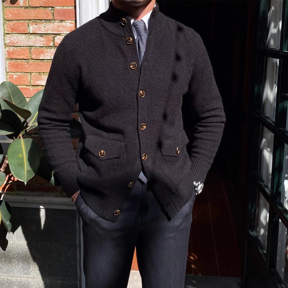 Judge Collar Textured Knit Cardigan