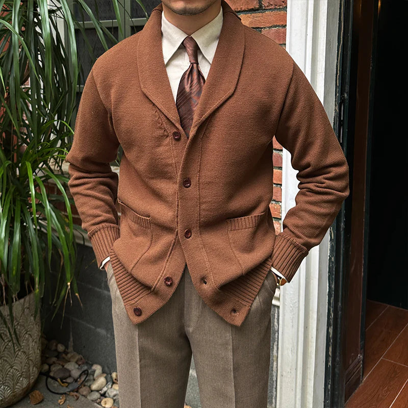 Shawl Collar Cotton Classic Knit Cardigan