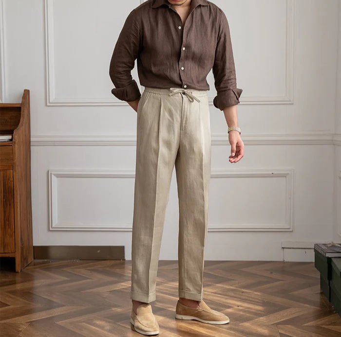 Vivenzio Lace Up Linen Pants
