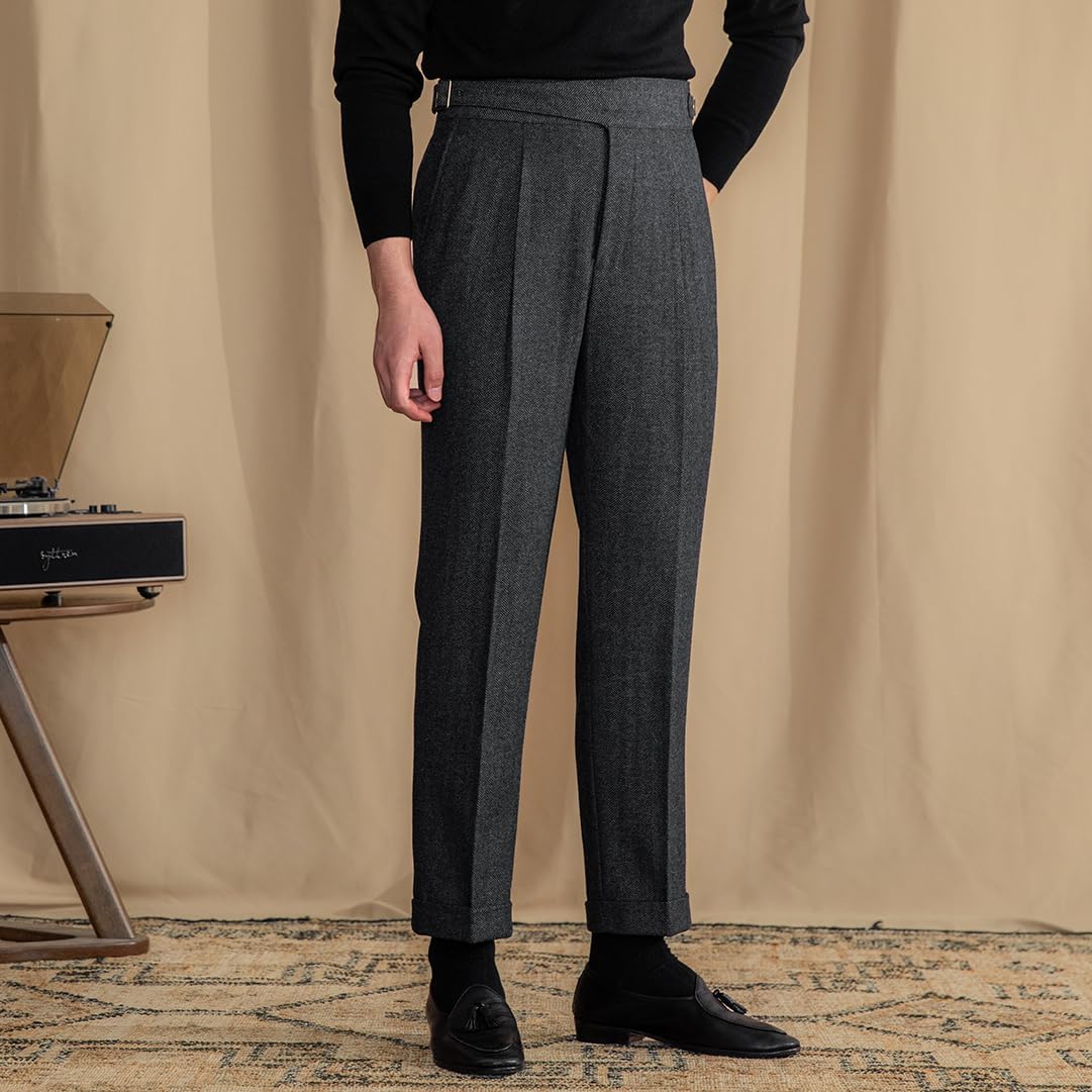Double Buckle Wool Blend Fabric Pants