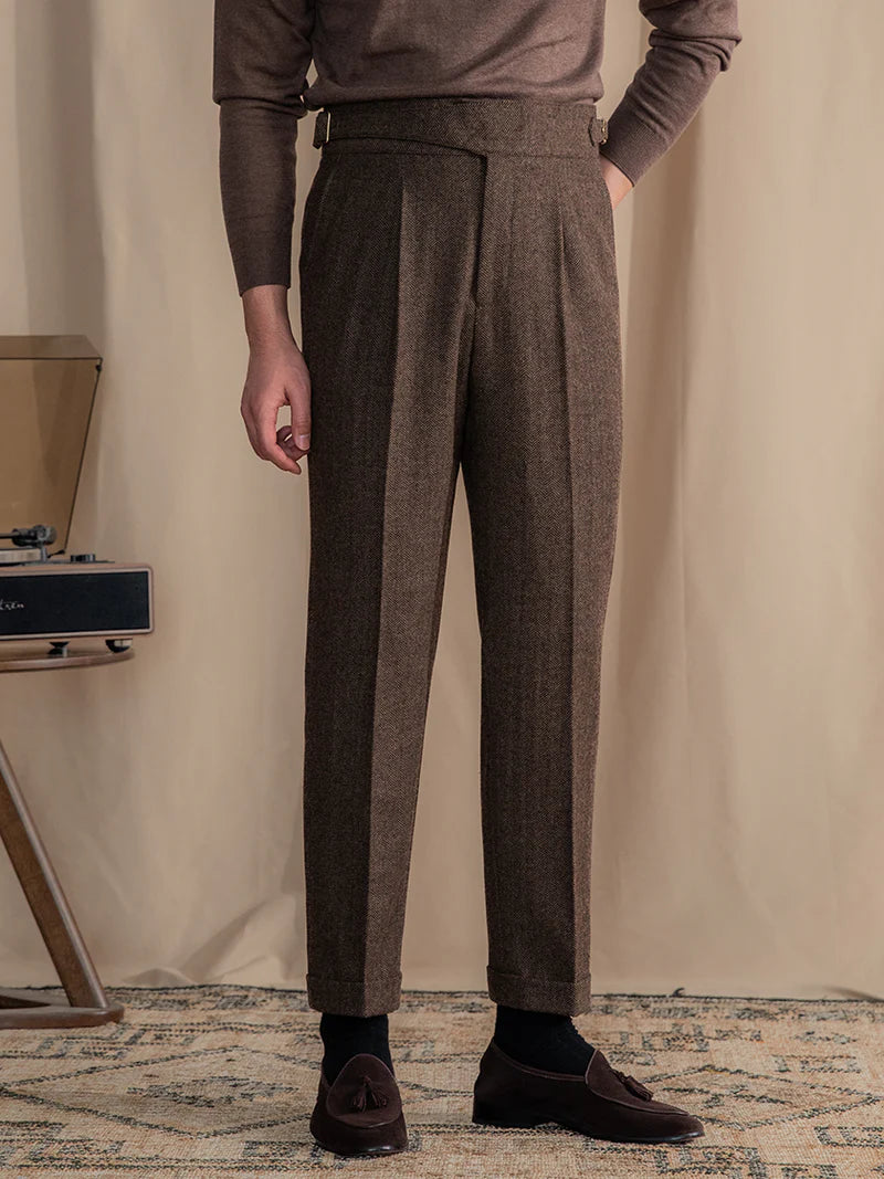 Double Buckle Wool Blend Fabric Pants