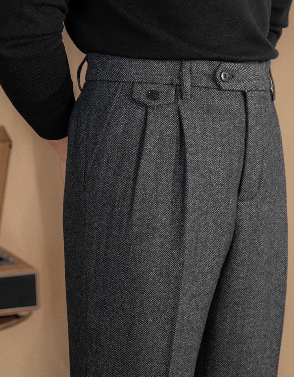 Herringbone Wool Blend Fabric Pants