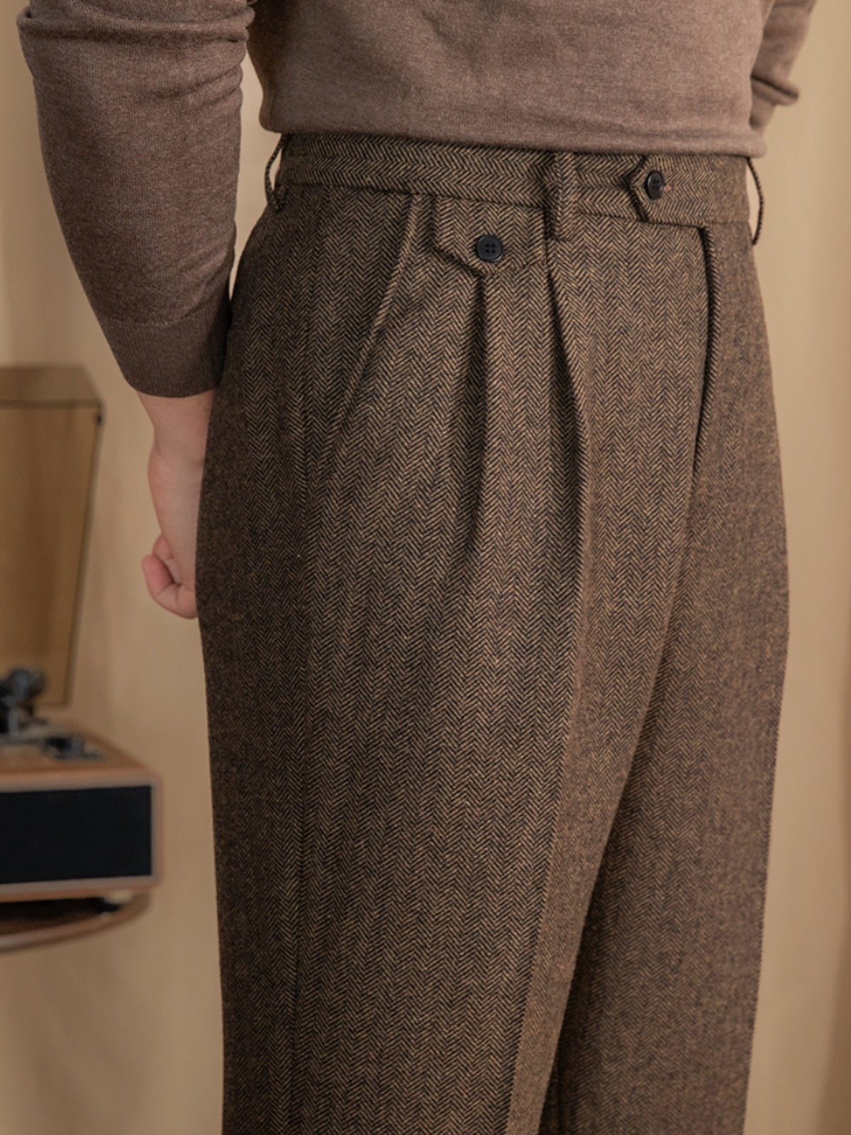 Herringbone Wool Blend Fabric Pants