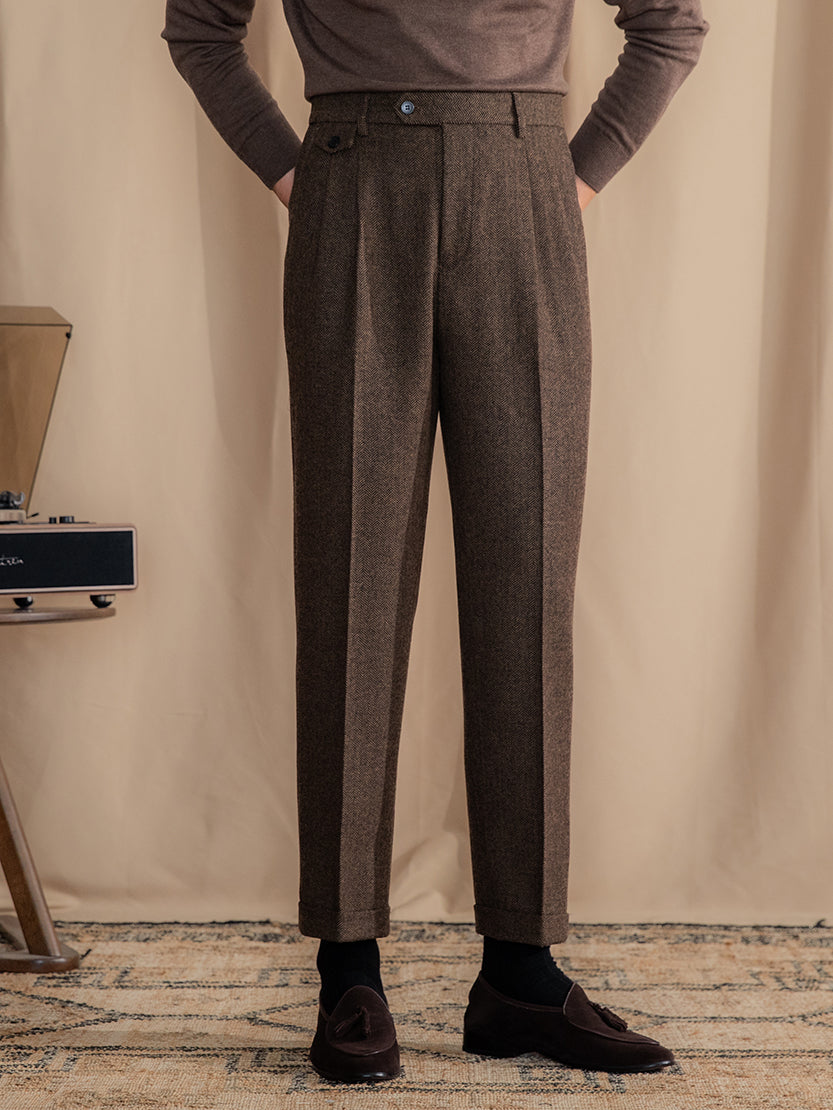 Herringbone Wool Blend Fabric Pants