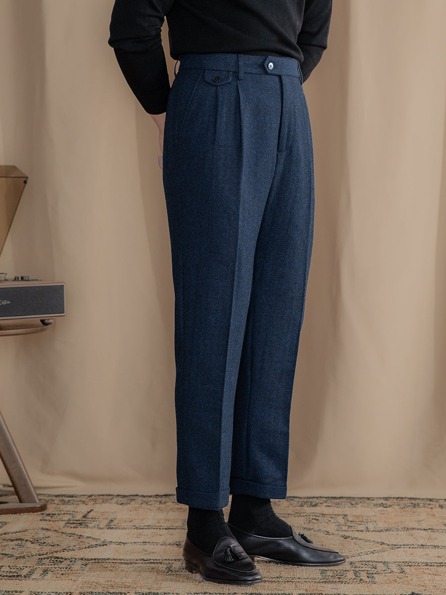 Herringbone Wool Blend Fabric Pants