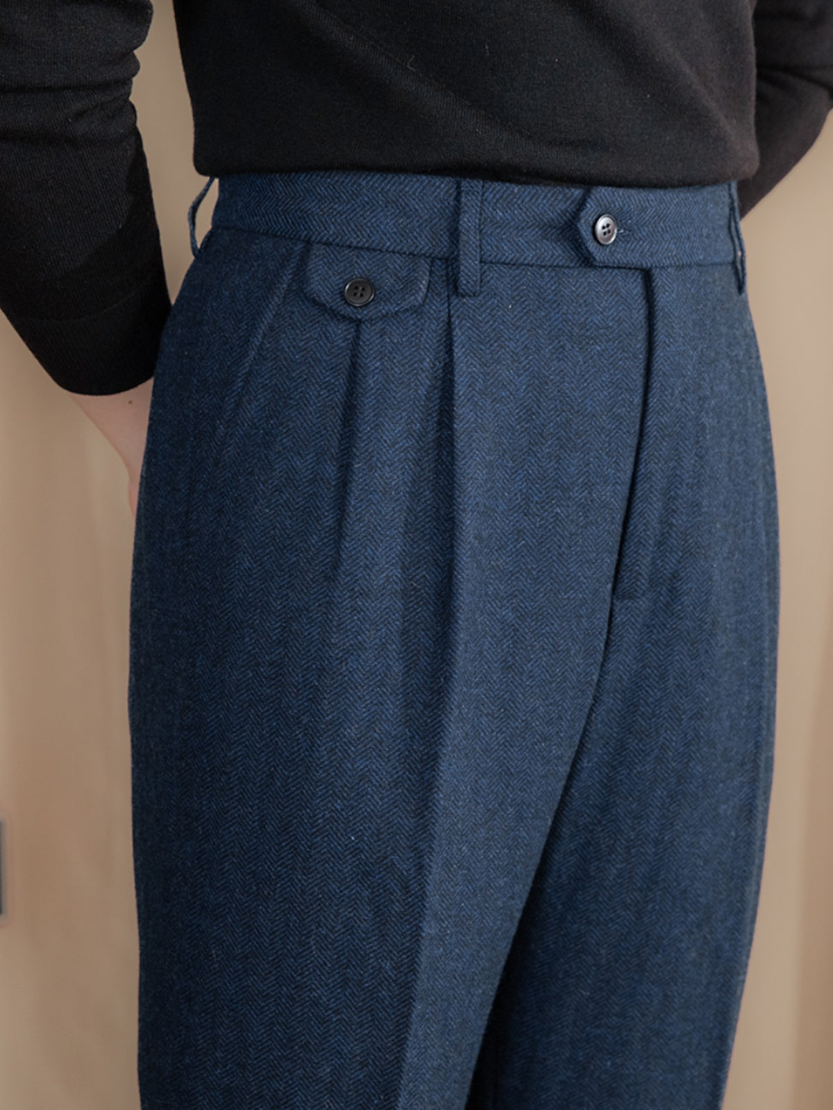 Herringbone Wool Blend Fabric Pants