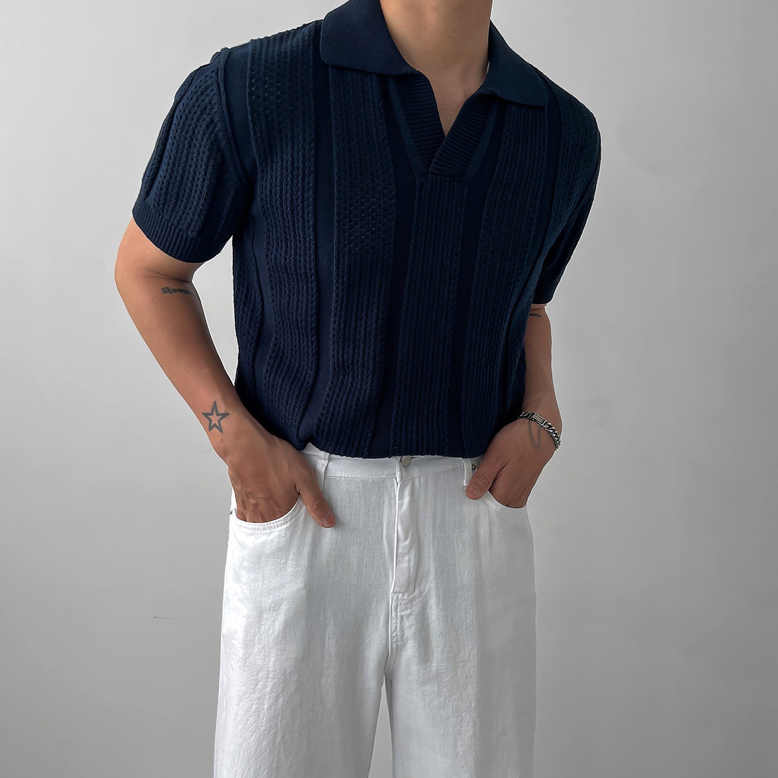 Velasco Knit Woven Cotton Polo T-Shirt