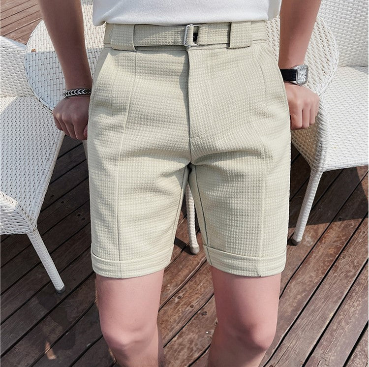 Belted Textured Italian Shorts
