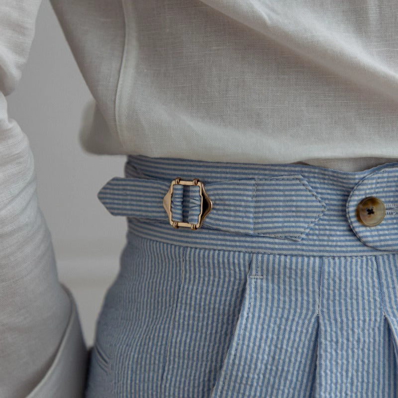 Italian Cut Striped Blue Fabric Pants