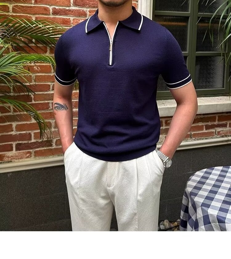 Contrast Detail Zippered Polo