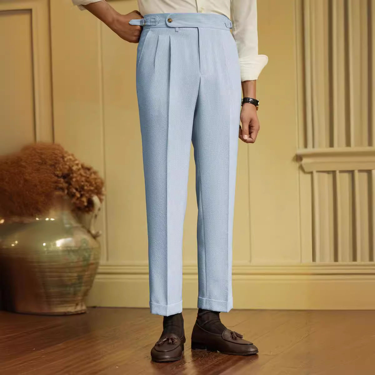 Italian Cut Striped Blue Fabric Pants