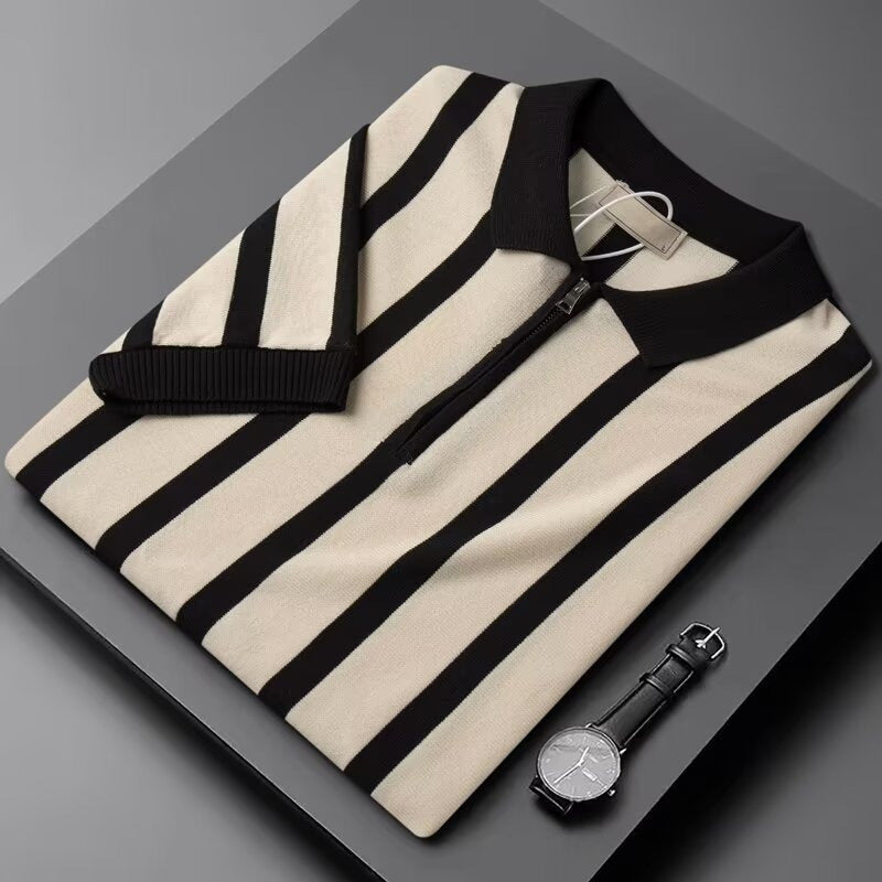 Half Zipper Striped Classic Polo
