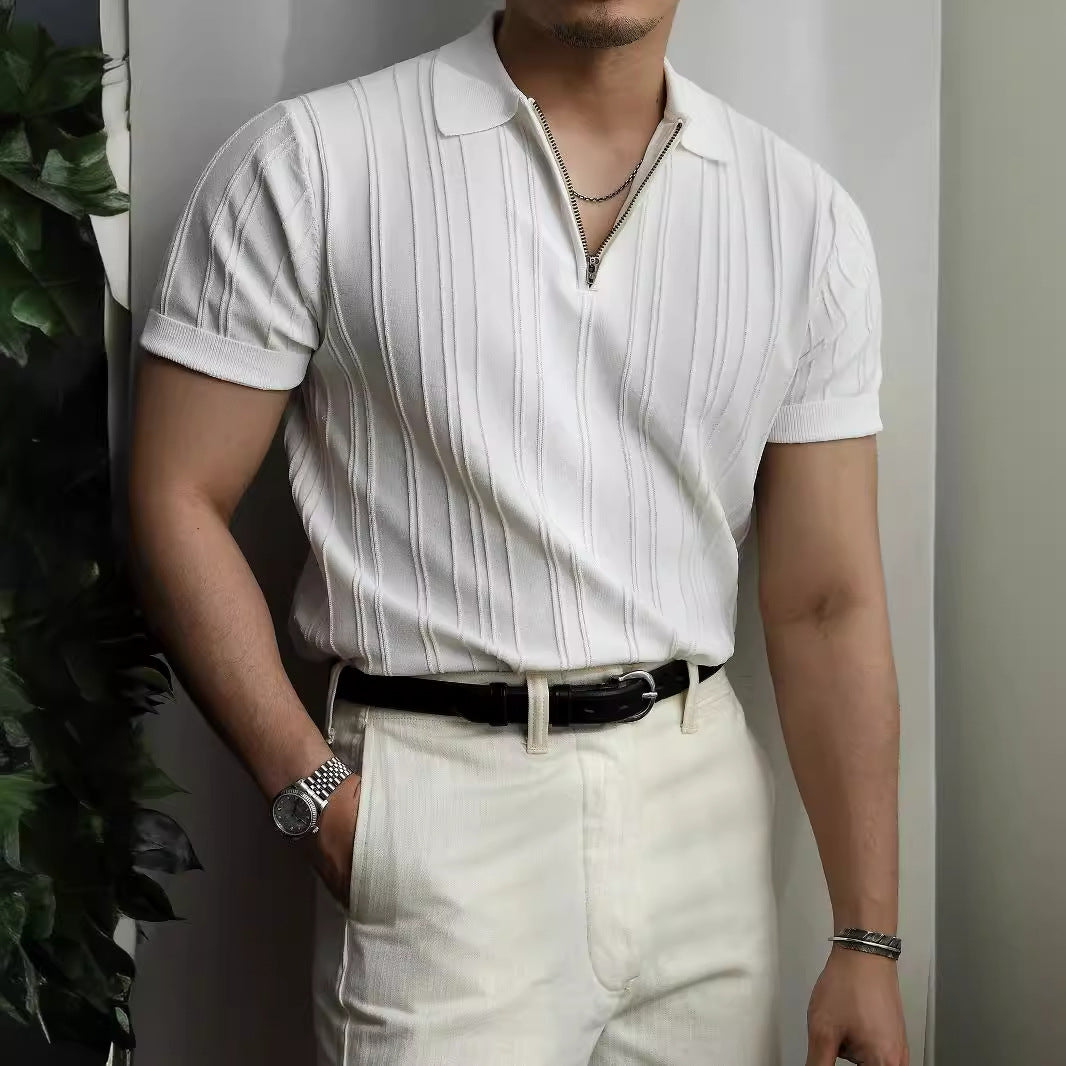 Half Zipper Striped Polo