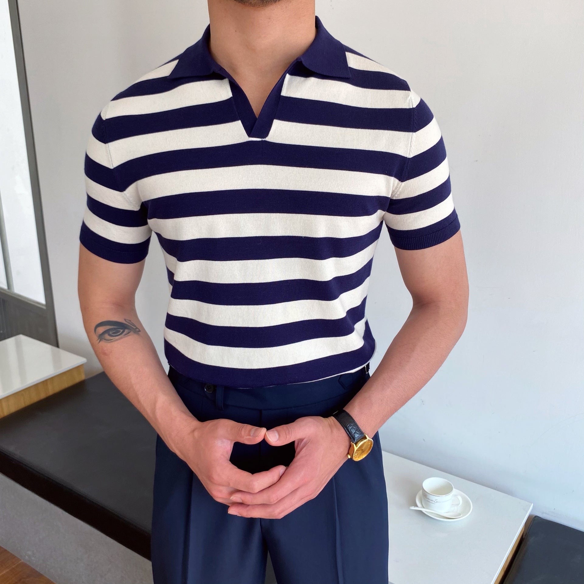 Vannes V-Neck Striped Polo