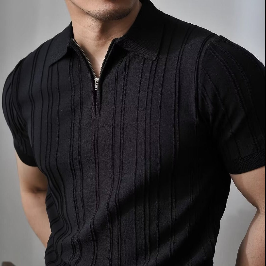 Half Zipper Striped Polo