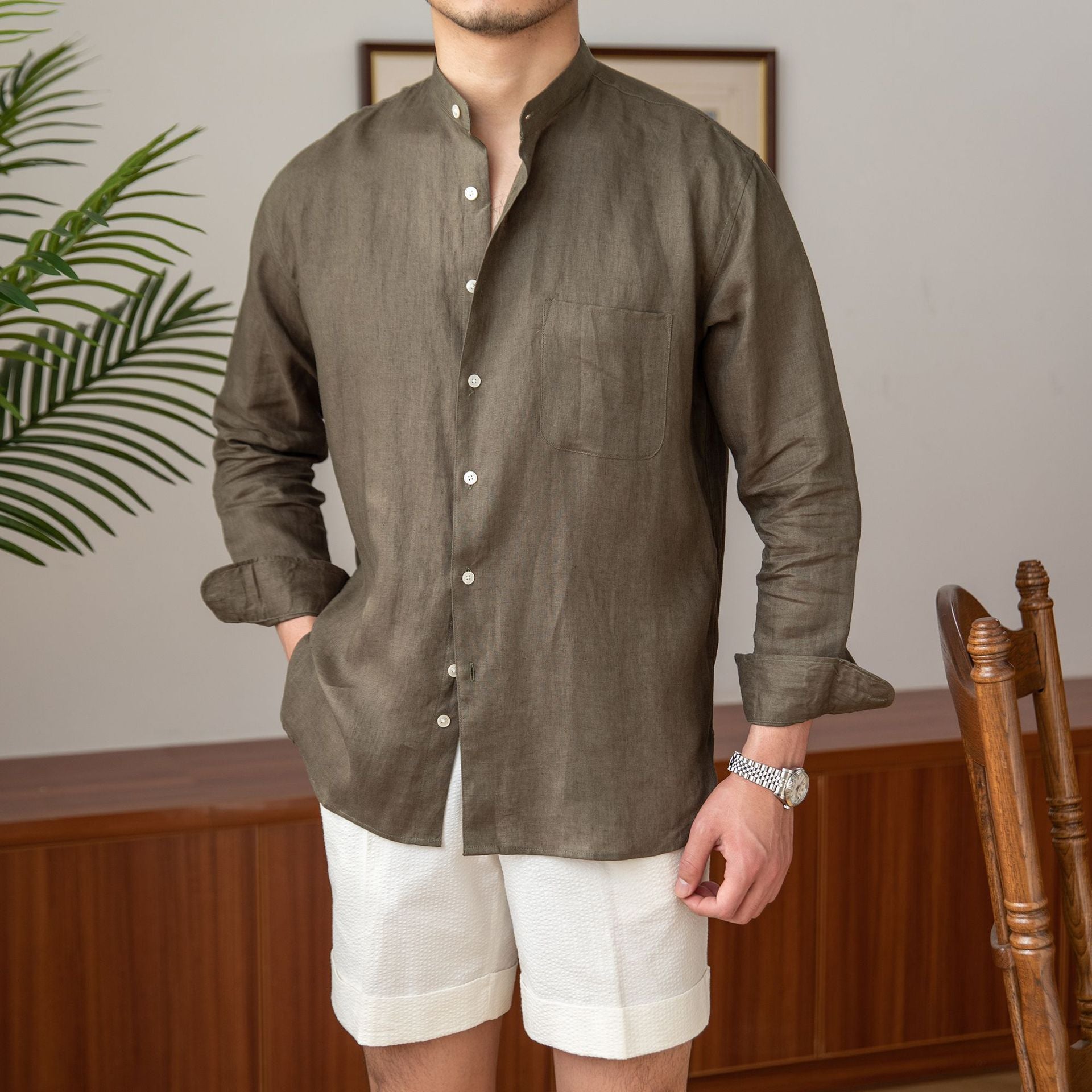 Valencia Judge Collar Linen Shirt