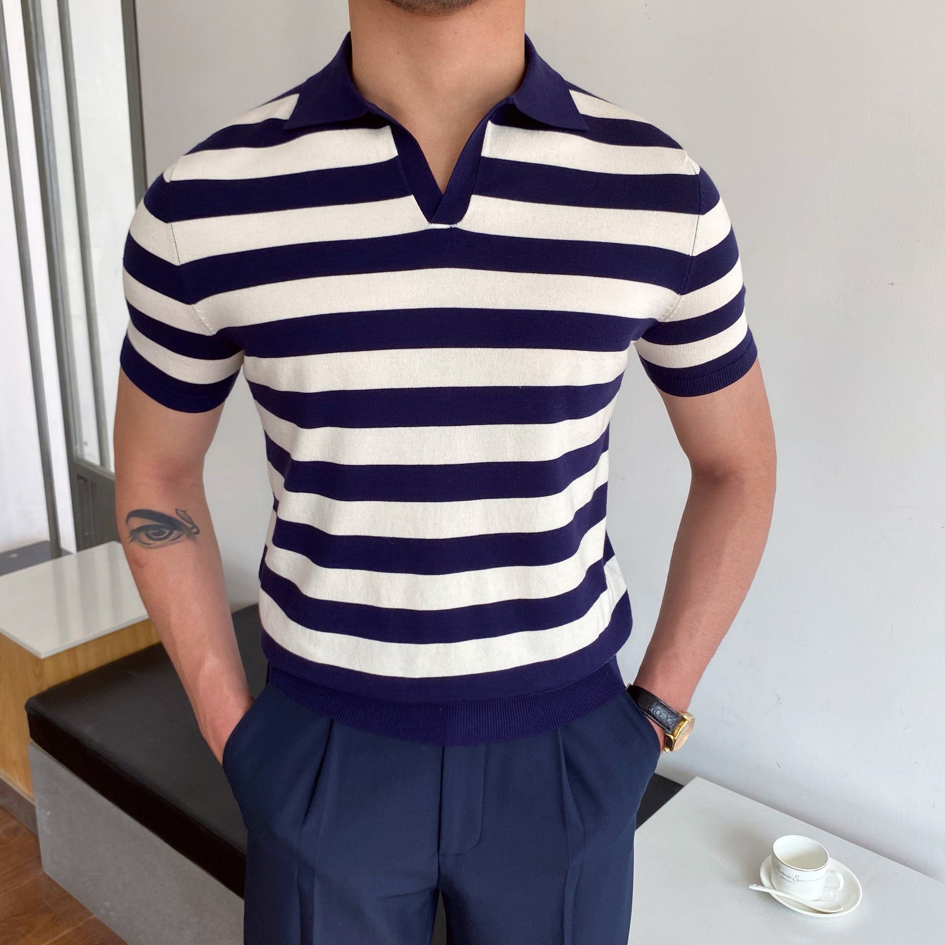 Vannes V-Neck Striped Polo