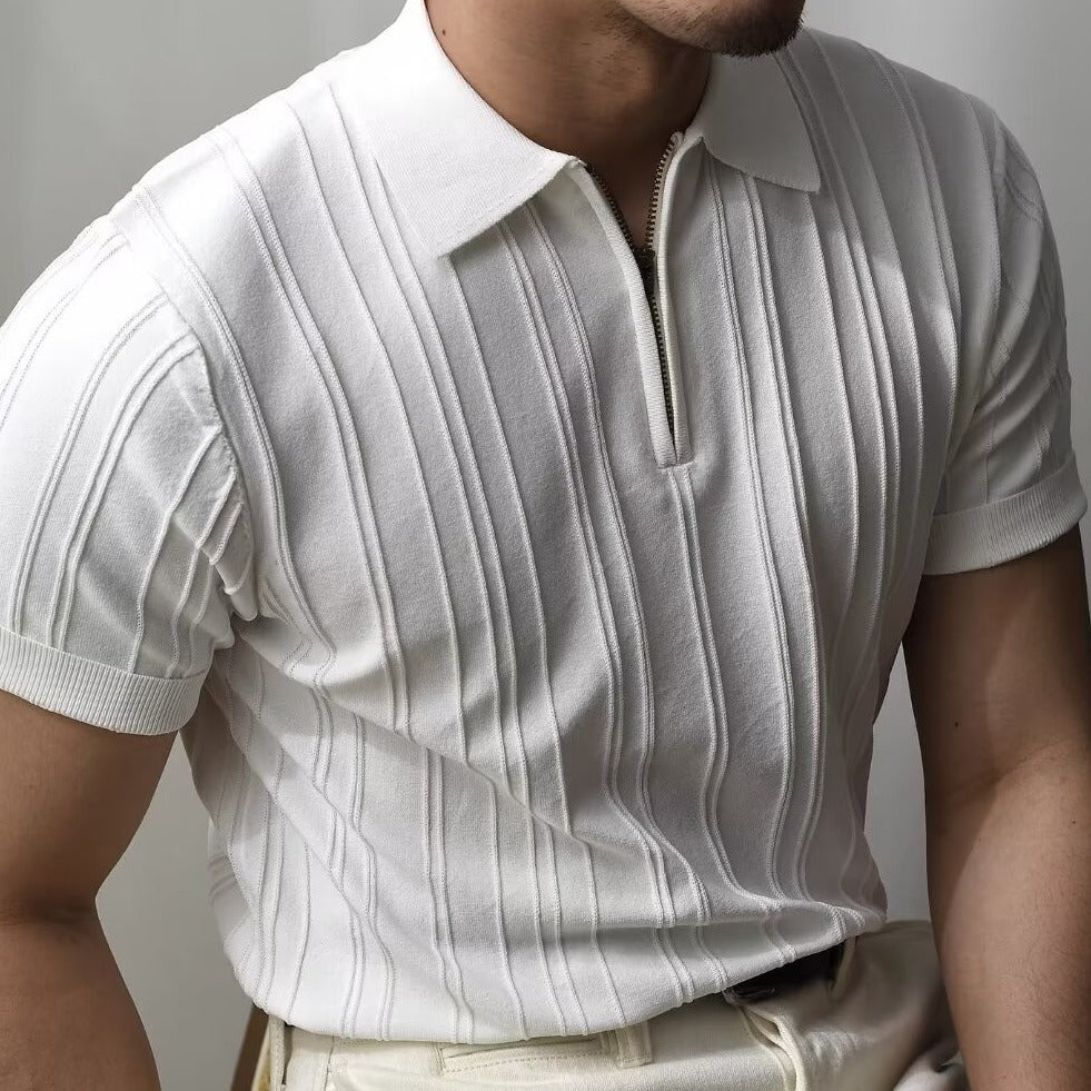 Half Zipper Striped Polo