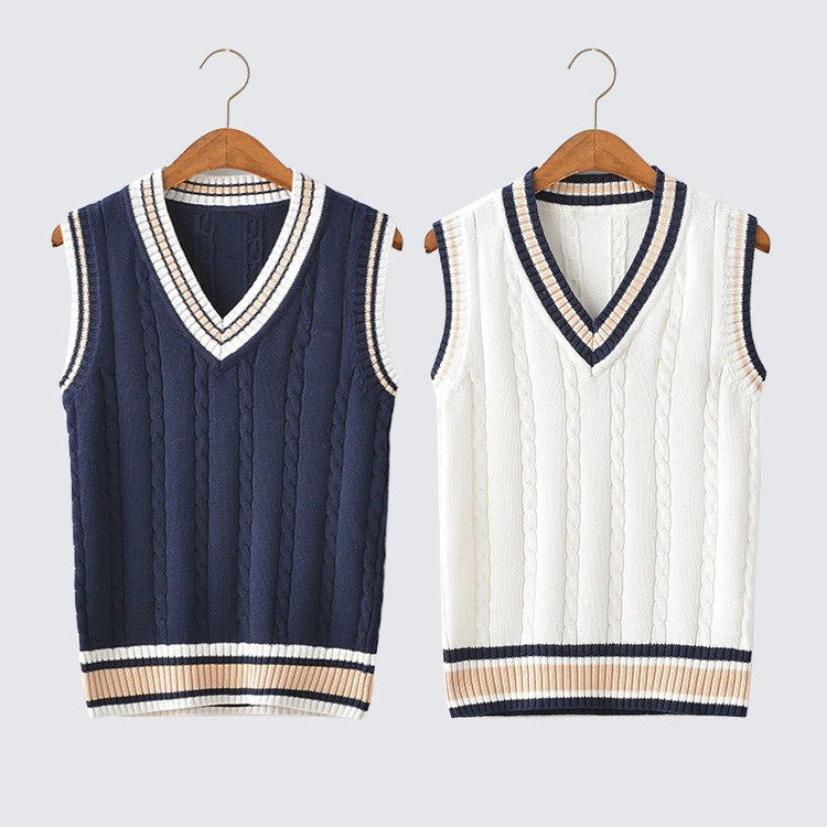 Knit V-Neck Cotton Sweater Vest