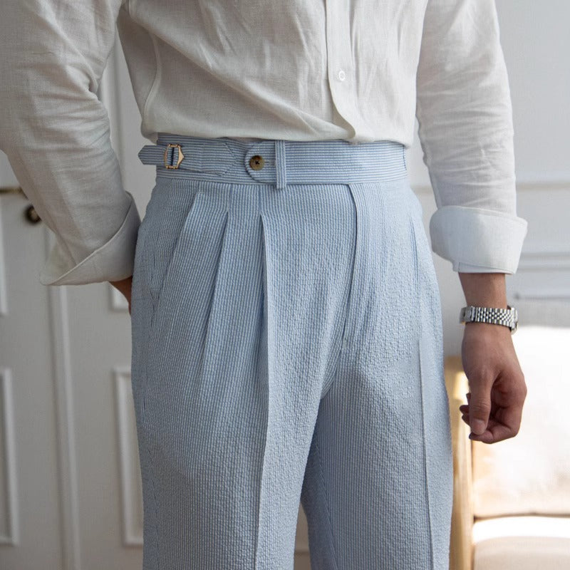 Italian Cut Striped Blue Fabric Pants