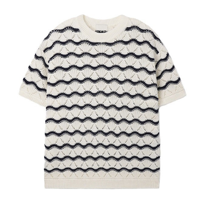 Knit Wavy White T-shirt