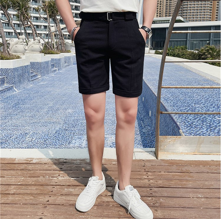 Belted Textured Italian Shorts