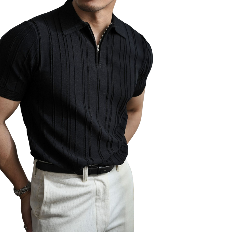 Half Zipper Striped Polo