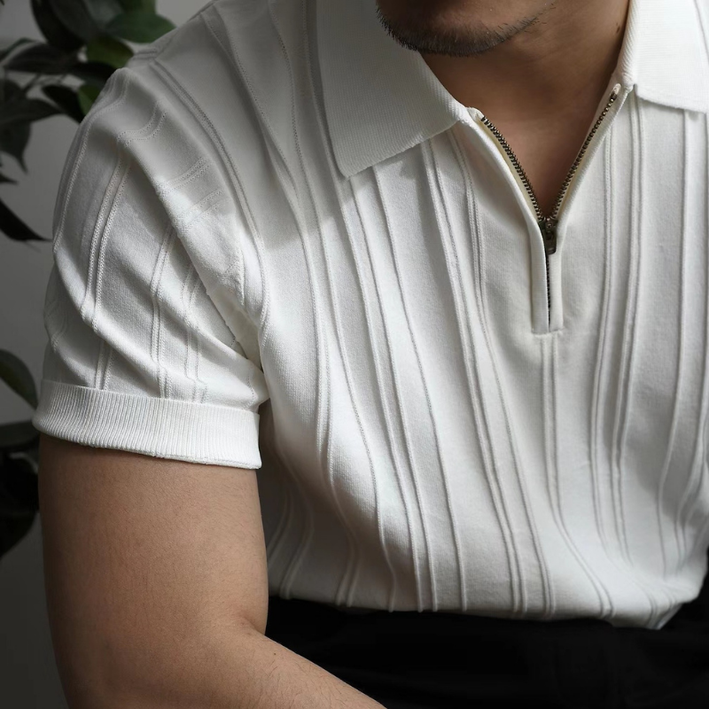 Half Zipper Striped Polo