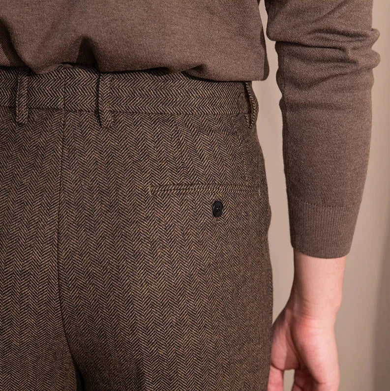 Herringbone Wool Blend Fabric Pants