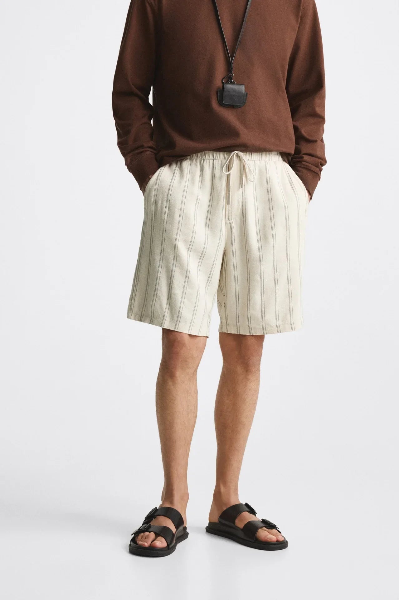 Striped Beige Linen Shorts