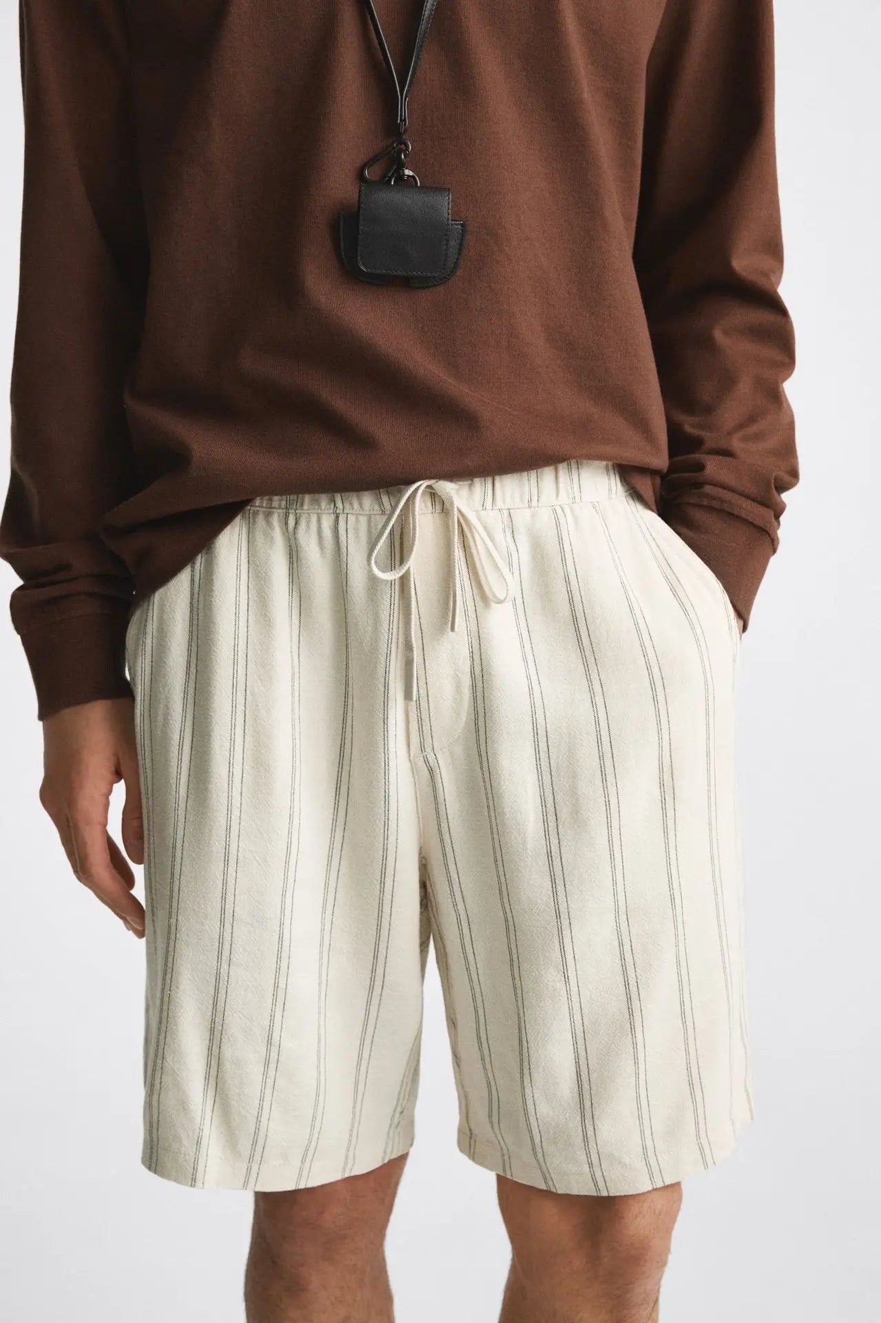 Striped Beige Linen Shorts