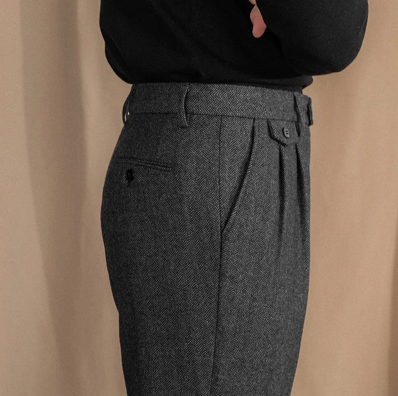 Herringbone Wool Blend Fabric Pants