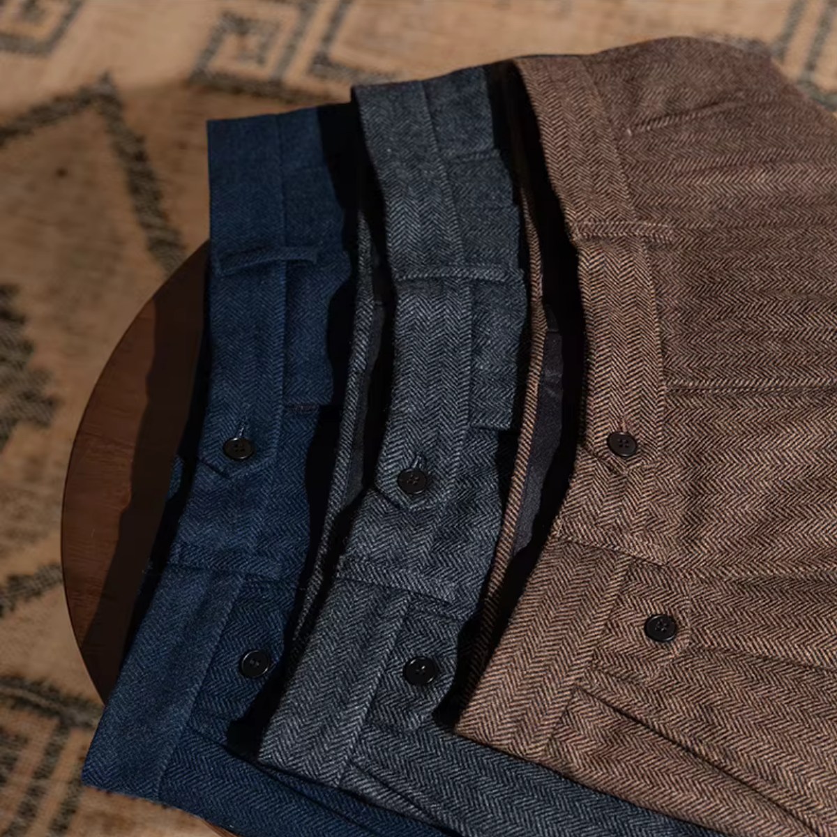 Herringbone Wool Blend Fabric Pants