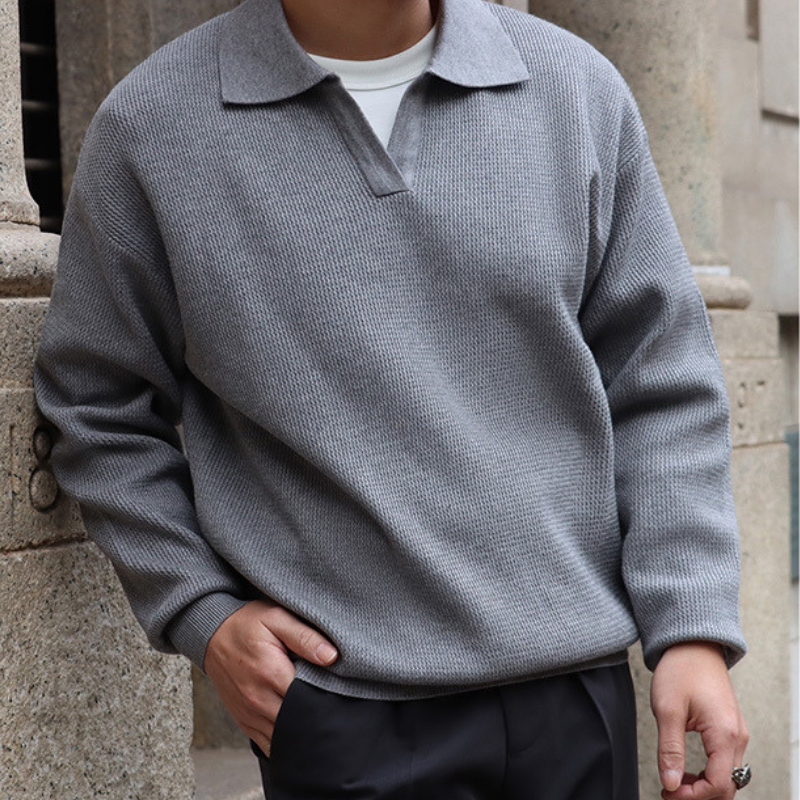 Vintage Textured Knit Polo Sweater