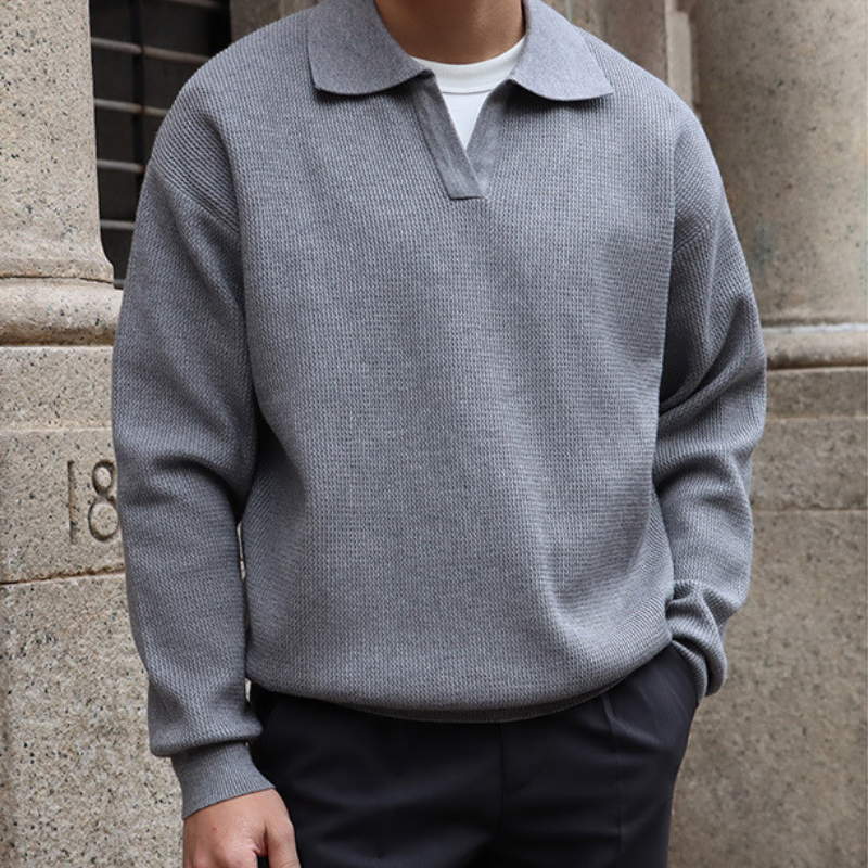 Vintage Textured Knit Polo Sweater