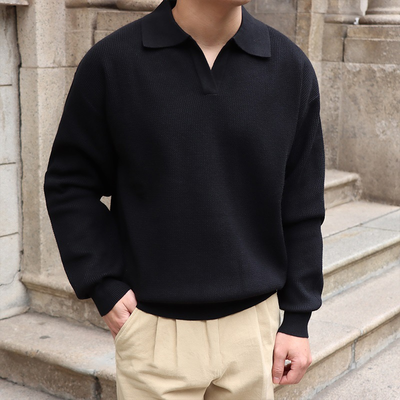 Vintage Textured Knit Polo Sweater