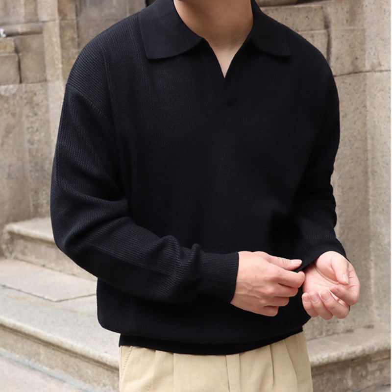 Vintage Textured Knit Polo Sweater