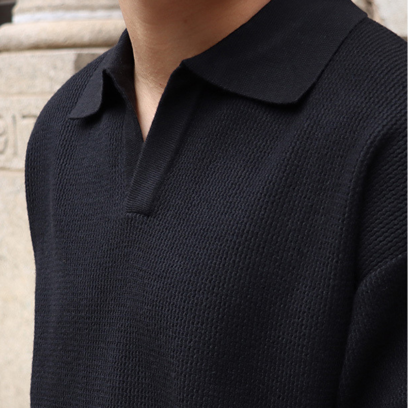 Vintage Textured Knit Polo Sweater