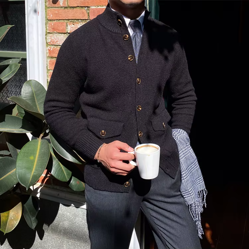 Judge Collar Textured Knit Cardigan