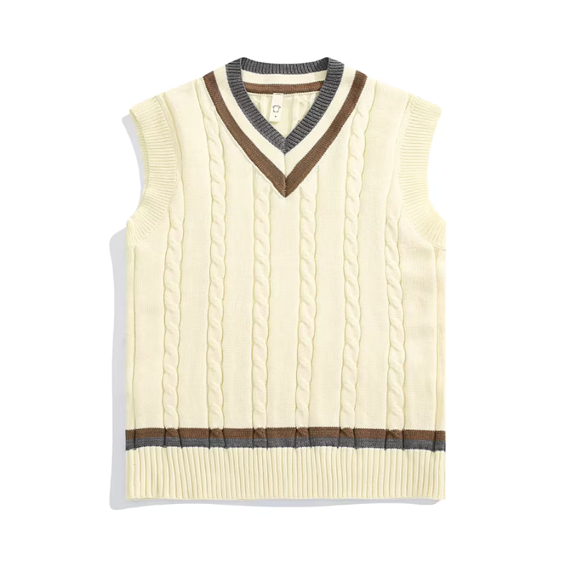 Knit Vintage V-Neck Cotton Sweater Vest