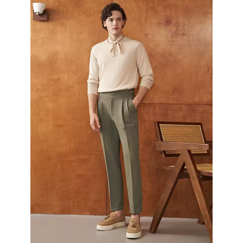Double Pleated High Waist Italian Fabric Pants