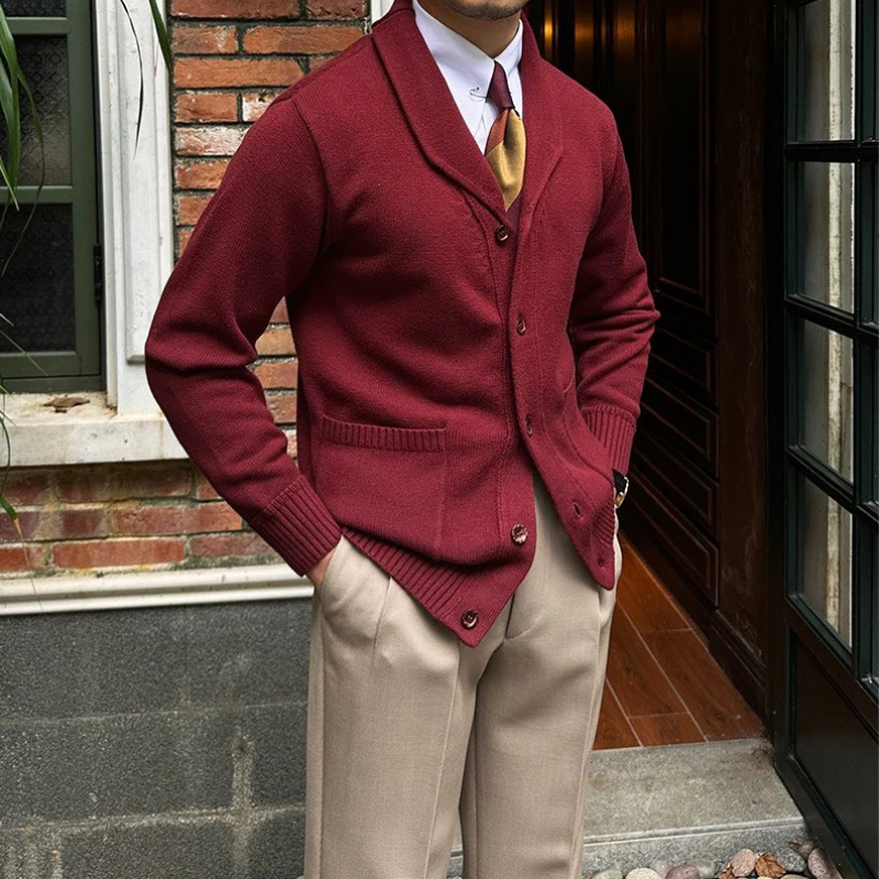 Shawl Collar Cotton Classic Knit Cardigan